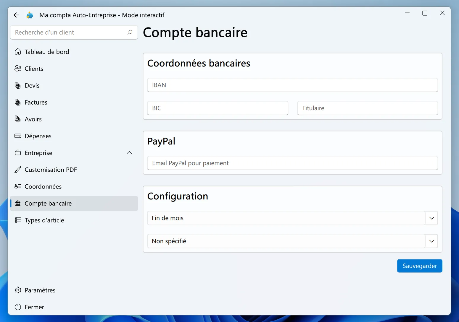 Ma compta Auto-Entreprise "Configuration du compta bancaire"