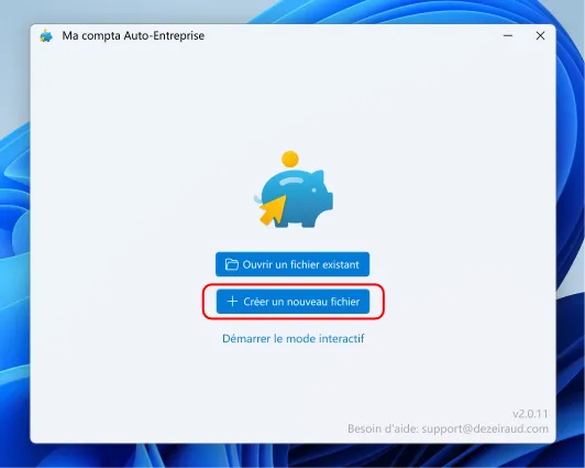 Ma compta Auto-Entreprise "Créer un nouveau fichier"